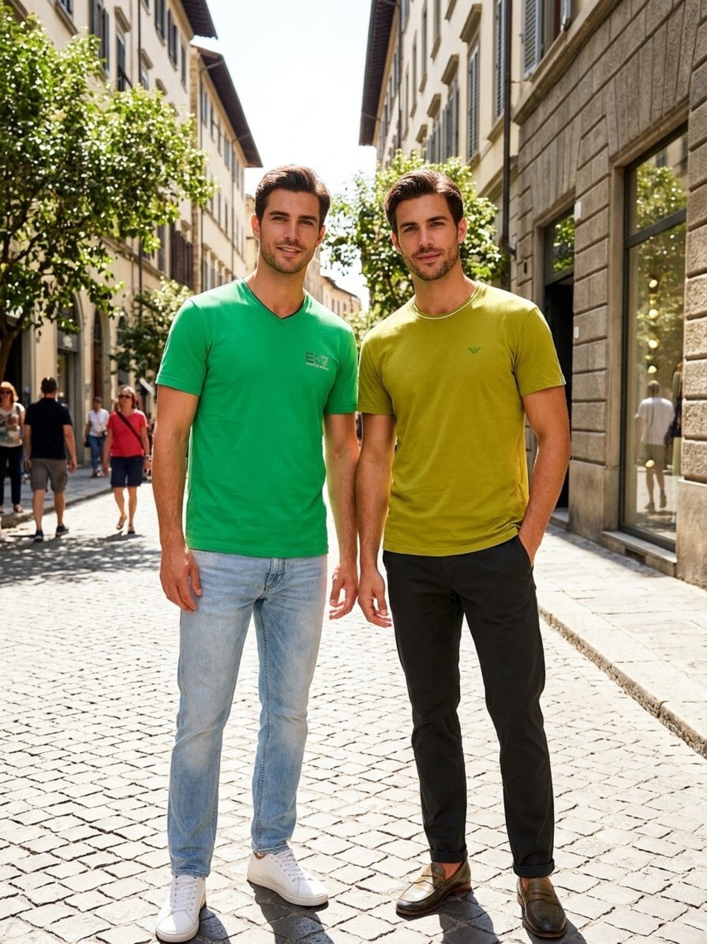 Lot 2 Armani Mens T-Shirts EA7 Green XL V-Neck & AJ Olive XXL Crewneck Defects